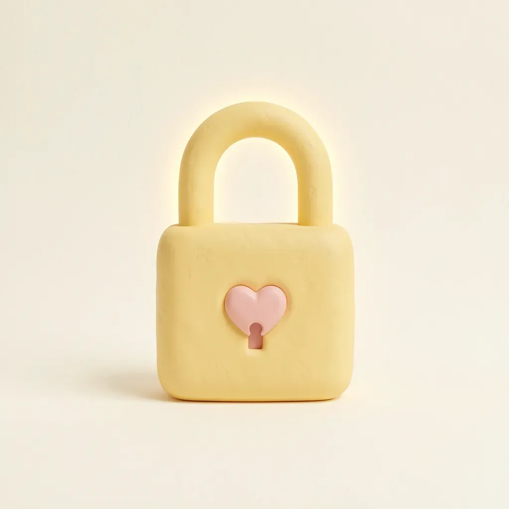 Candado amarillo con un corazón rosa