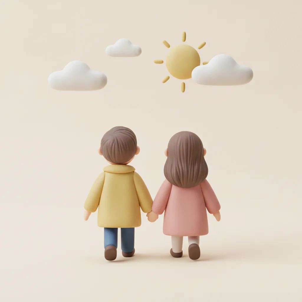 Una pareja de plastilina caminando de la mano